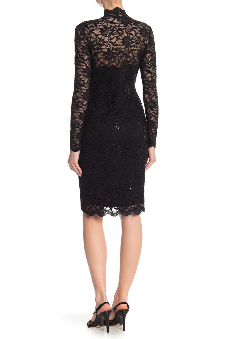 Scalloped Sequined Lace Sheath Dress, Alternate, color, BLK