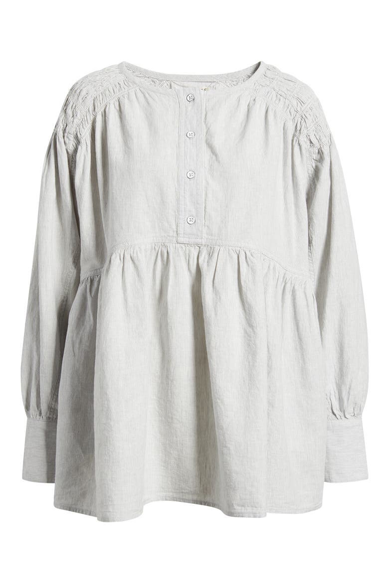 Alana Linen & Cotton Blend Babydoll Tunic, Alternate, color, BLUE AND WHITE COMBO