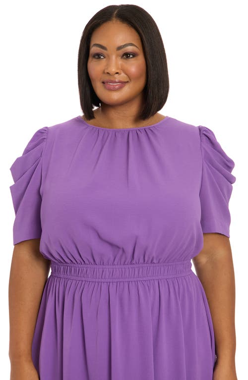 London Times Shirred Crewneck Midi Dress