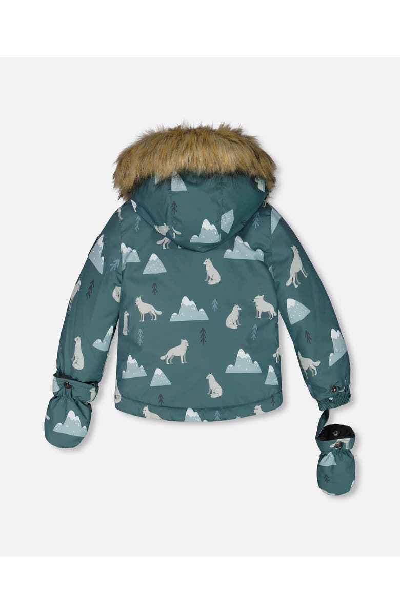 Deux par Deux Baby Boy's Two Piece Baby Snowsuit Sage Printed Wolves And Dark Grey, Alternate, color,