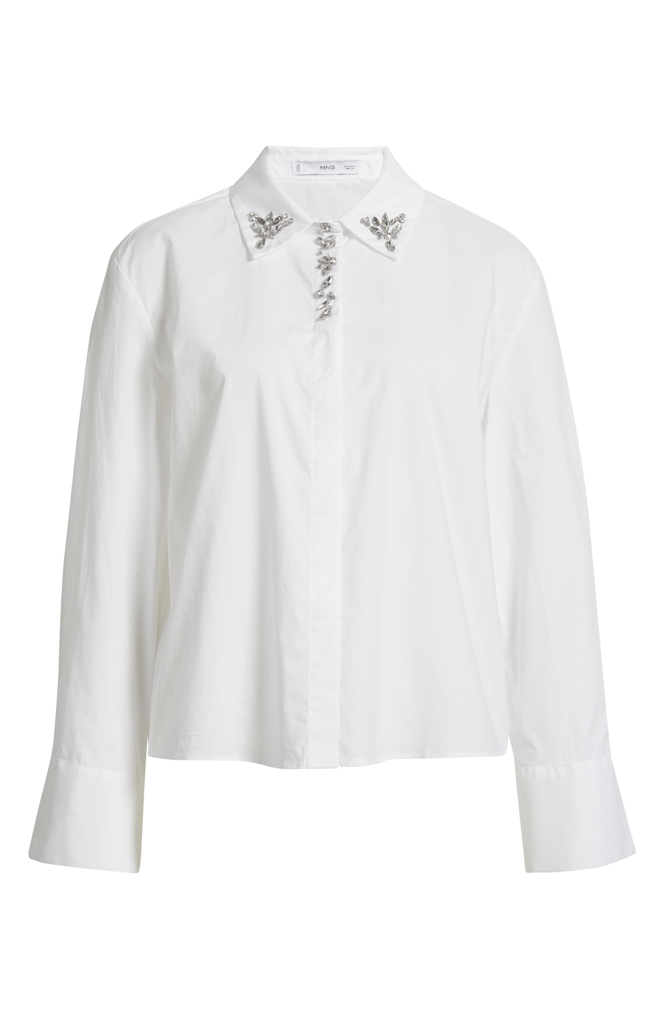 Mango Crystal Button Up Shirt In White