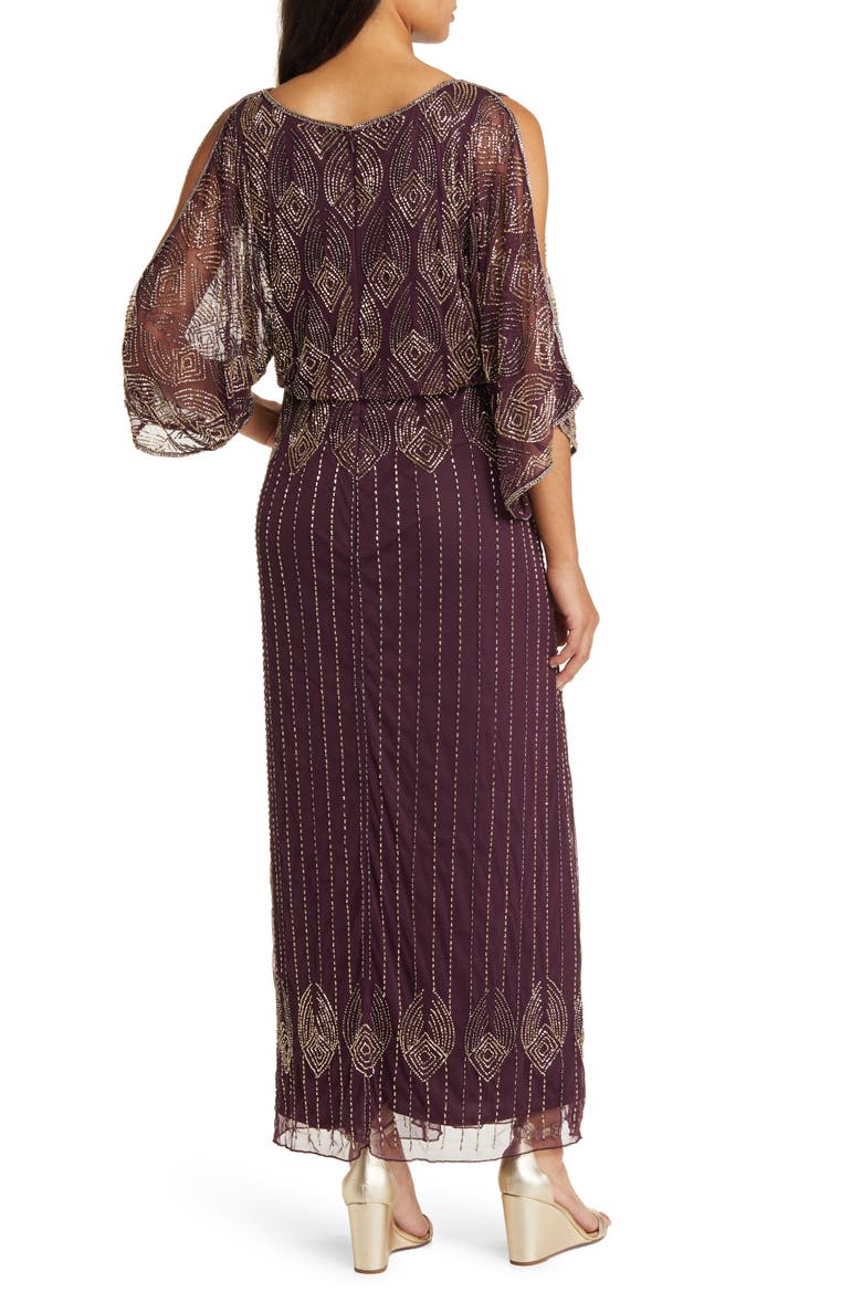 Beaded Cold Shoulder Cocktail Dress, Alternate, color, WINE