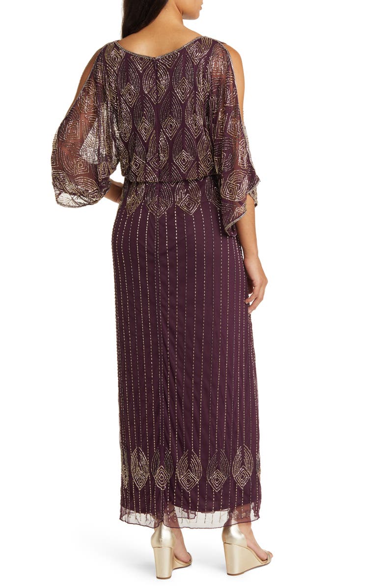 Pisarro Nights Beaded Cold Shoulder Cocktail Dress, Alternate, color, Wine
