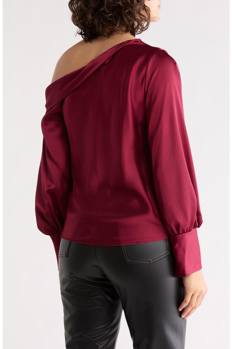 Asymmetrical Drop Shoulder Satin Top, Alternate, color, BURGUNDY