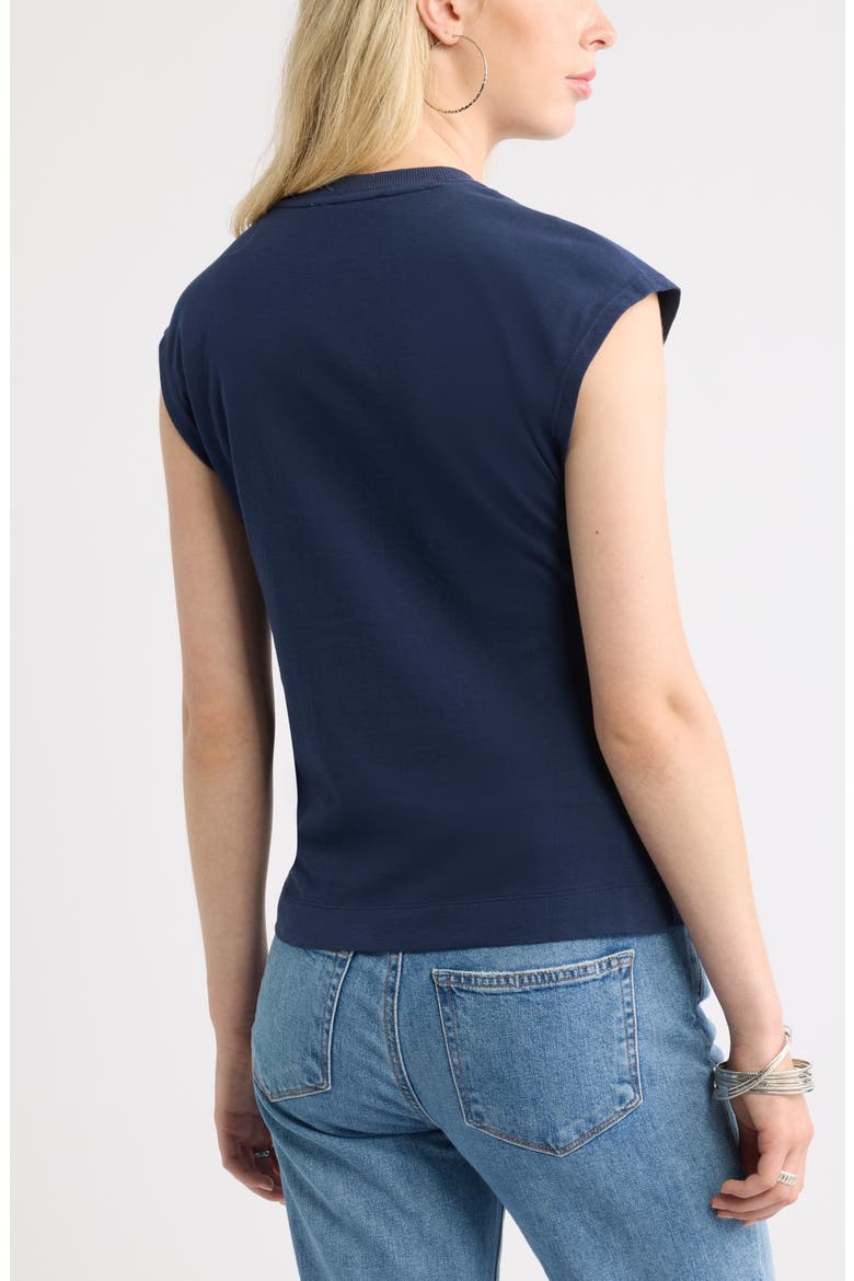 Twist Neck Asymmetric Sleeve Cotton Top, Alternate, color, NAVY STILL