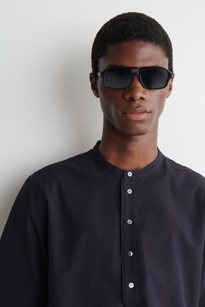 Cotton Henley Shirt, Alternate, color, NAVY