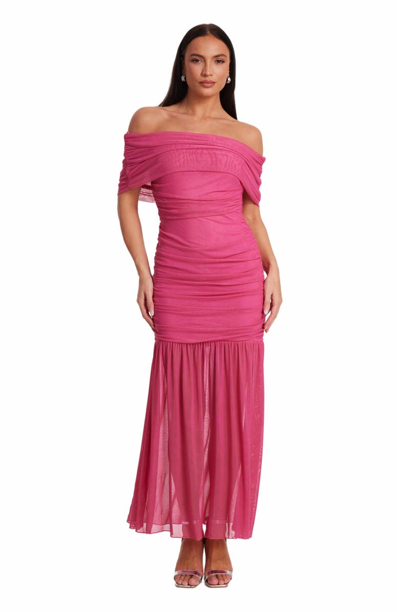 QUIZ Bardot Mesh Maxi Dress, Main, color,