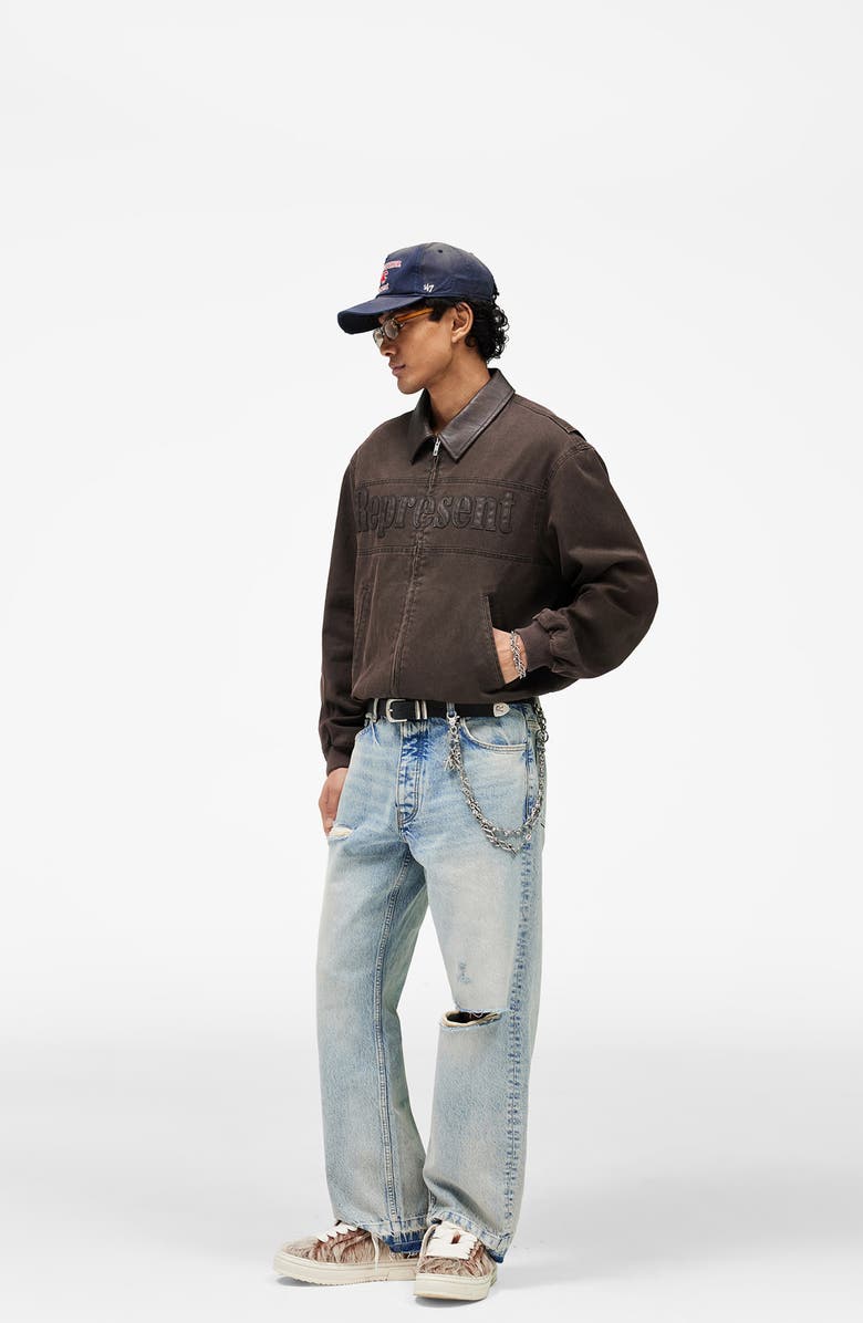 Represent Roscoe Logo Detail Cotton Canvas Bomber Jacket, Alternate, color, Whisky