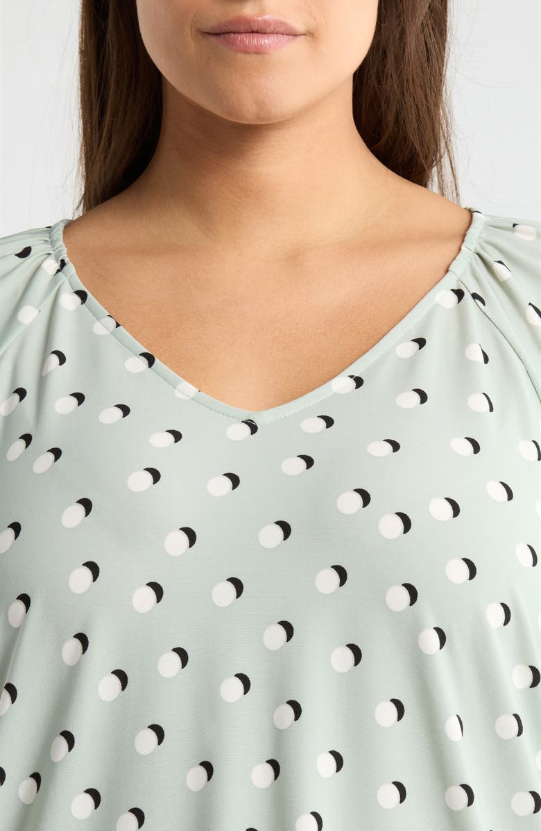 AK ANNE KLEIN Dot Print V-Neck Top, Alternate, color, Soft Aloe Multi