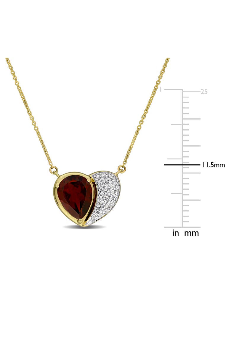 Gemstone & Diamond Heart Necklace 10K, Alternate, color, Garnet