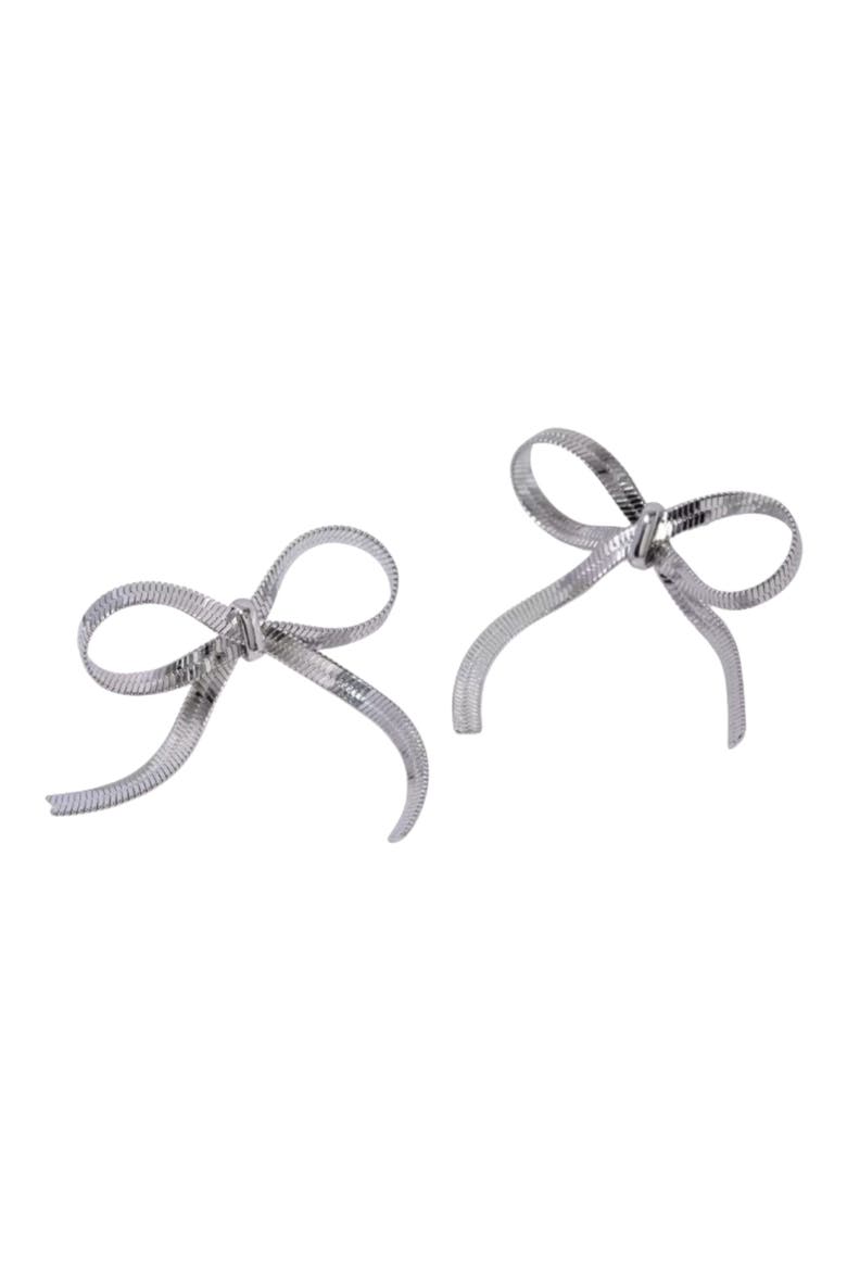 Ribbon Bow Stud Earrings, Main, color, SILVER