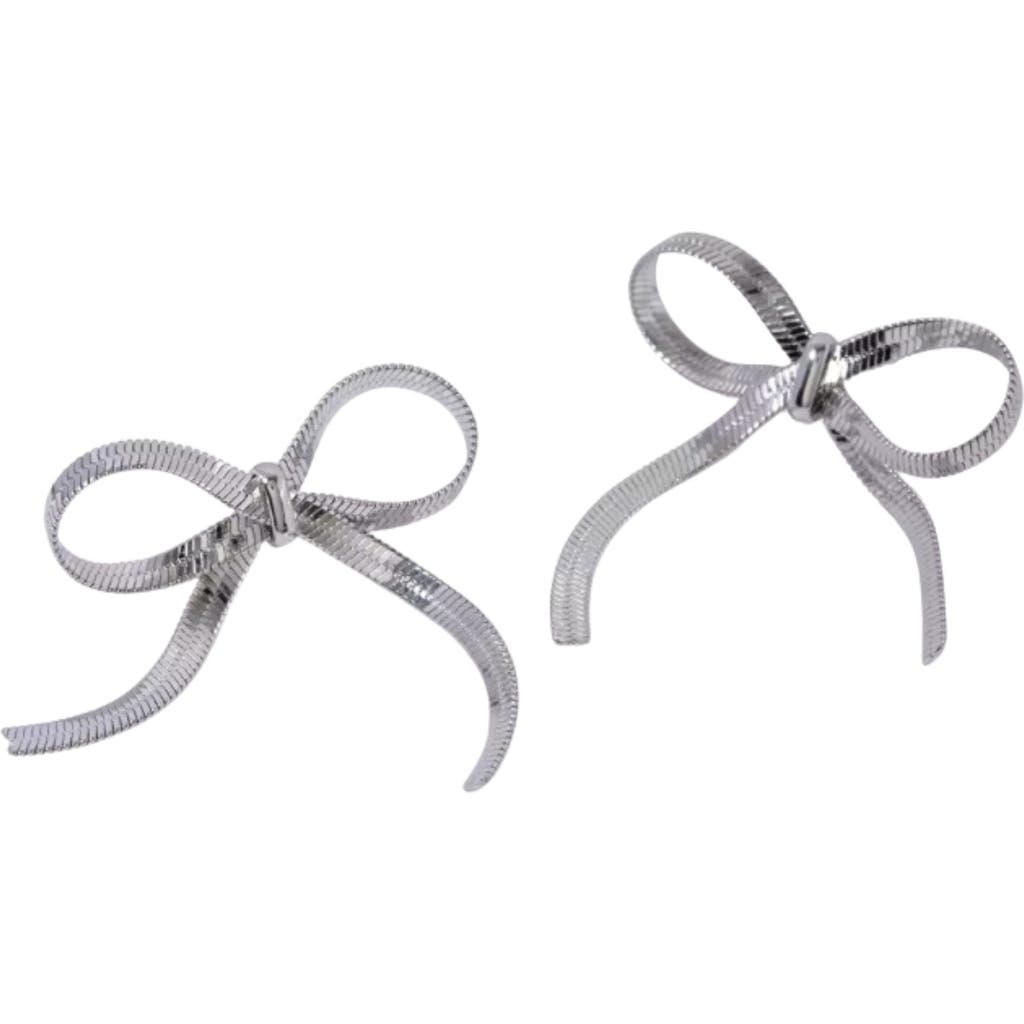 Macrae & Co . Ribbon Bow Stud Earrings In Metallic