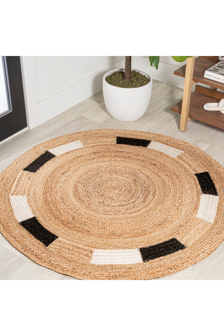 Porto Geometric Jute Circle Round Area Rug, Alternate, color, Natural/Cream/Black