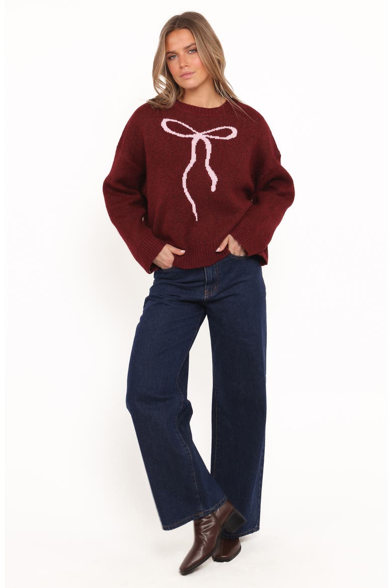 Kaori Bow Sweater, Alternate, color, BURGUNDY