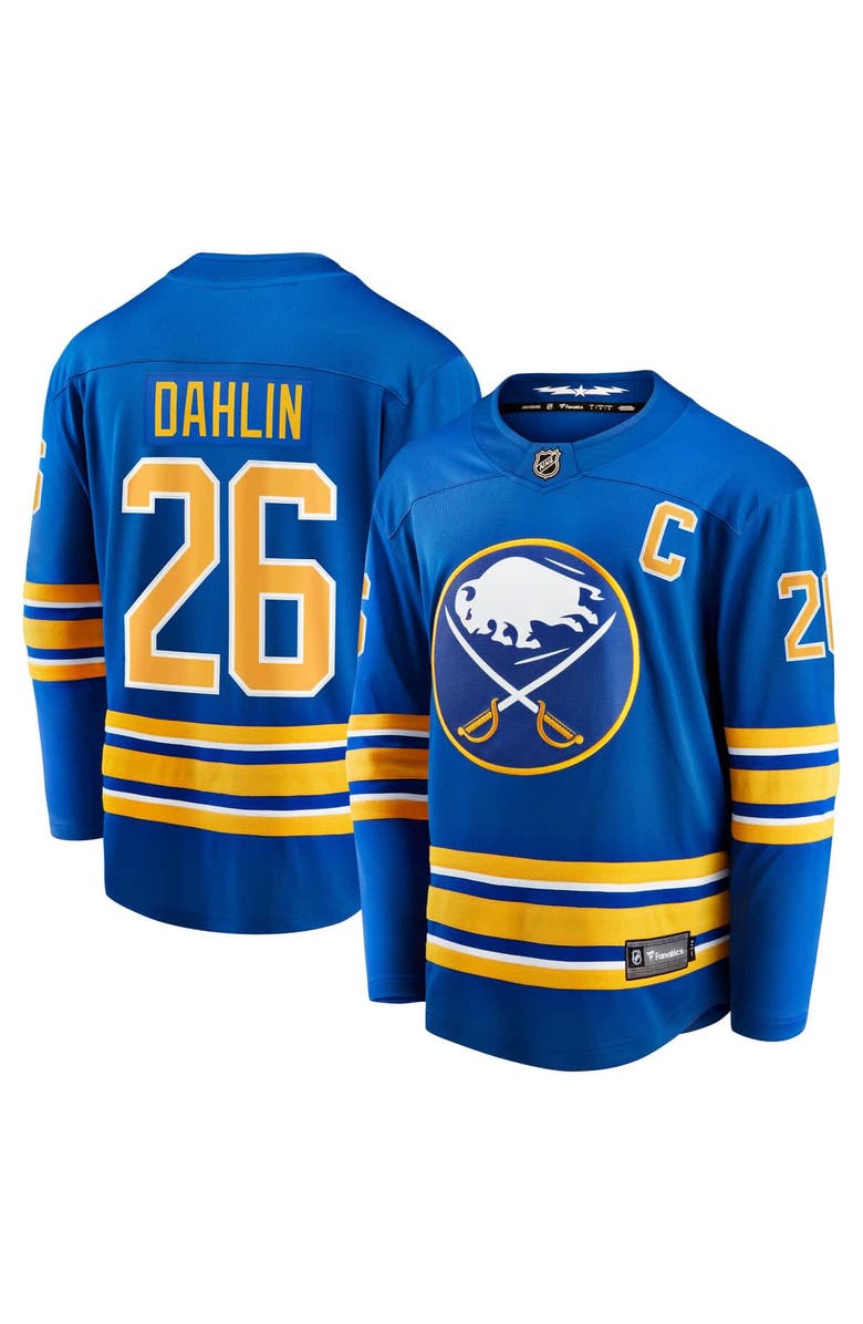 FANATICS Men's Fanatics Rasmus Dahlin Royal Buffalo Sabres Home Captain Patch Breakaway Jersey, Main, color, Royal