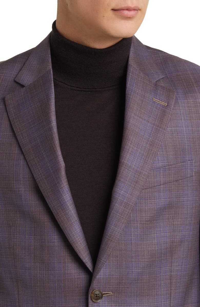 Peter Millar Tailored Fit Plaid Wool Sport Coat, Alternate, color, Dark Red