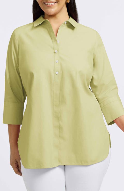 Madison Non-Iron Three-Quarter Sleeve Cotton Button-Up Shirt (Plus)