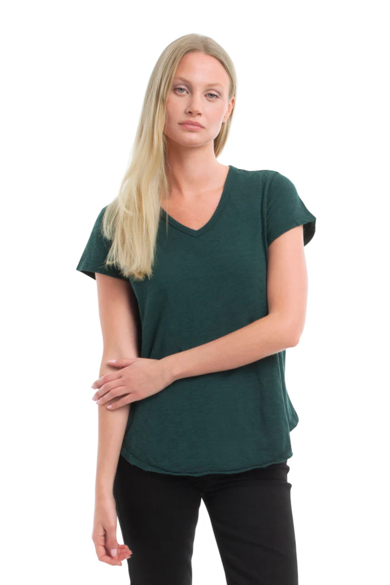 Short Sleeve Shrunken V-Neck Shirttail Top, Alternate, color, Dark Sea