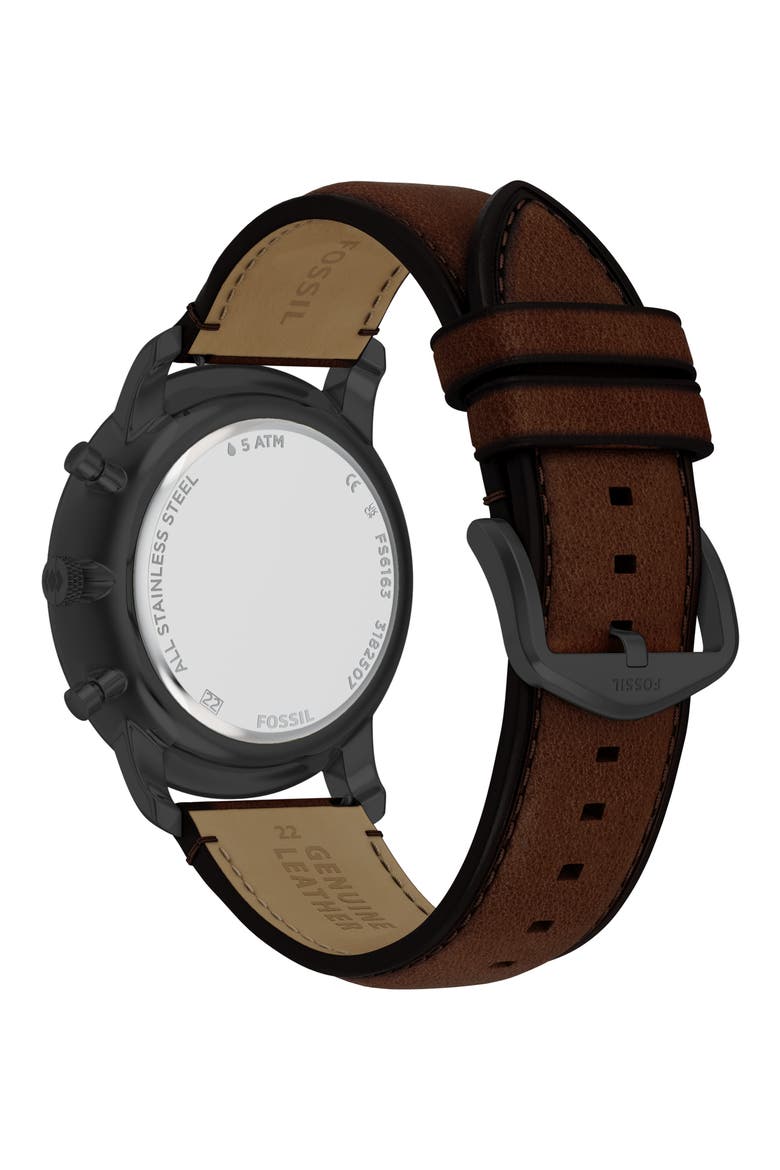Neutra Brown Chronograph Leather Strap Watch, 44mm, Alternate, color, BROWN