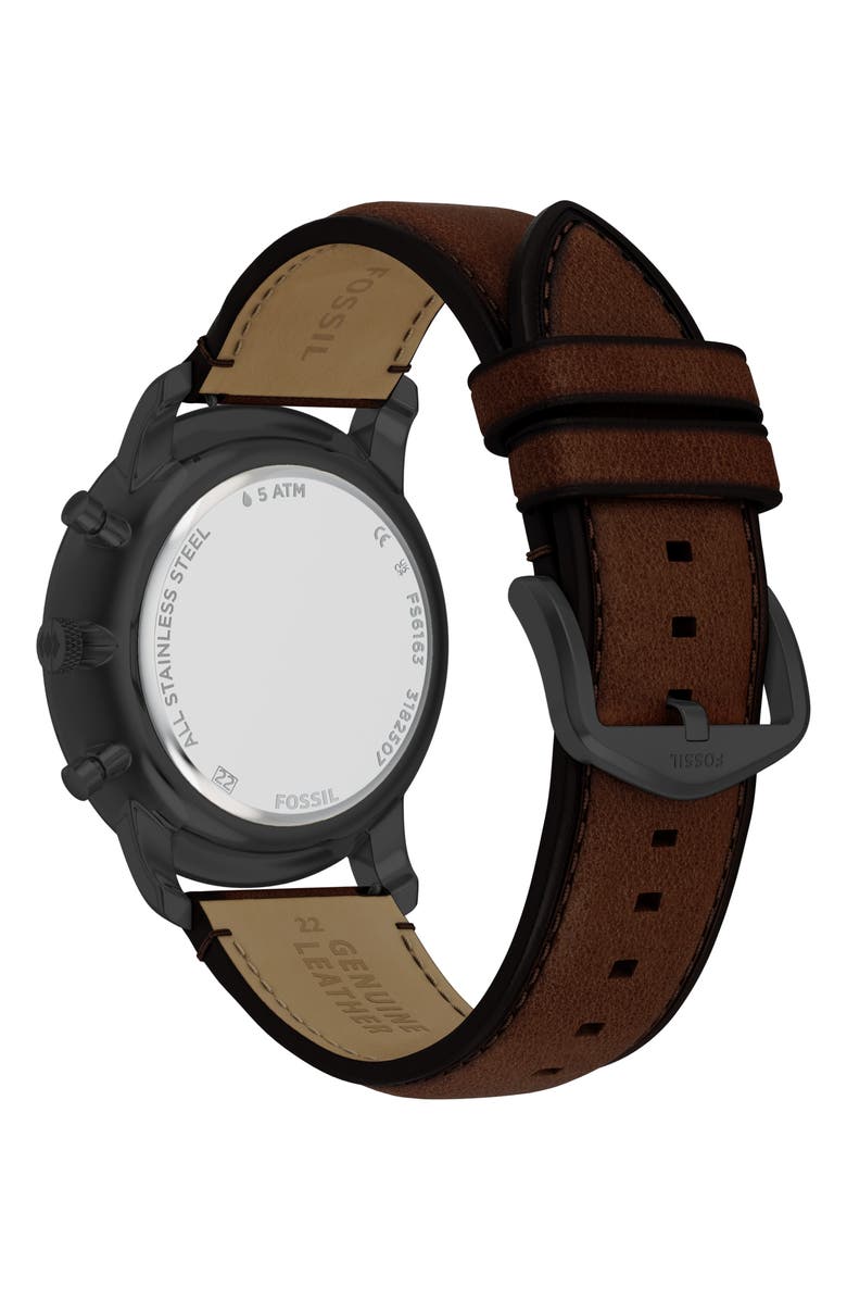 Fossil Neutra Brown Chronograph Leather Strap Watch, 44mm, Alternate, color, 