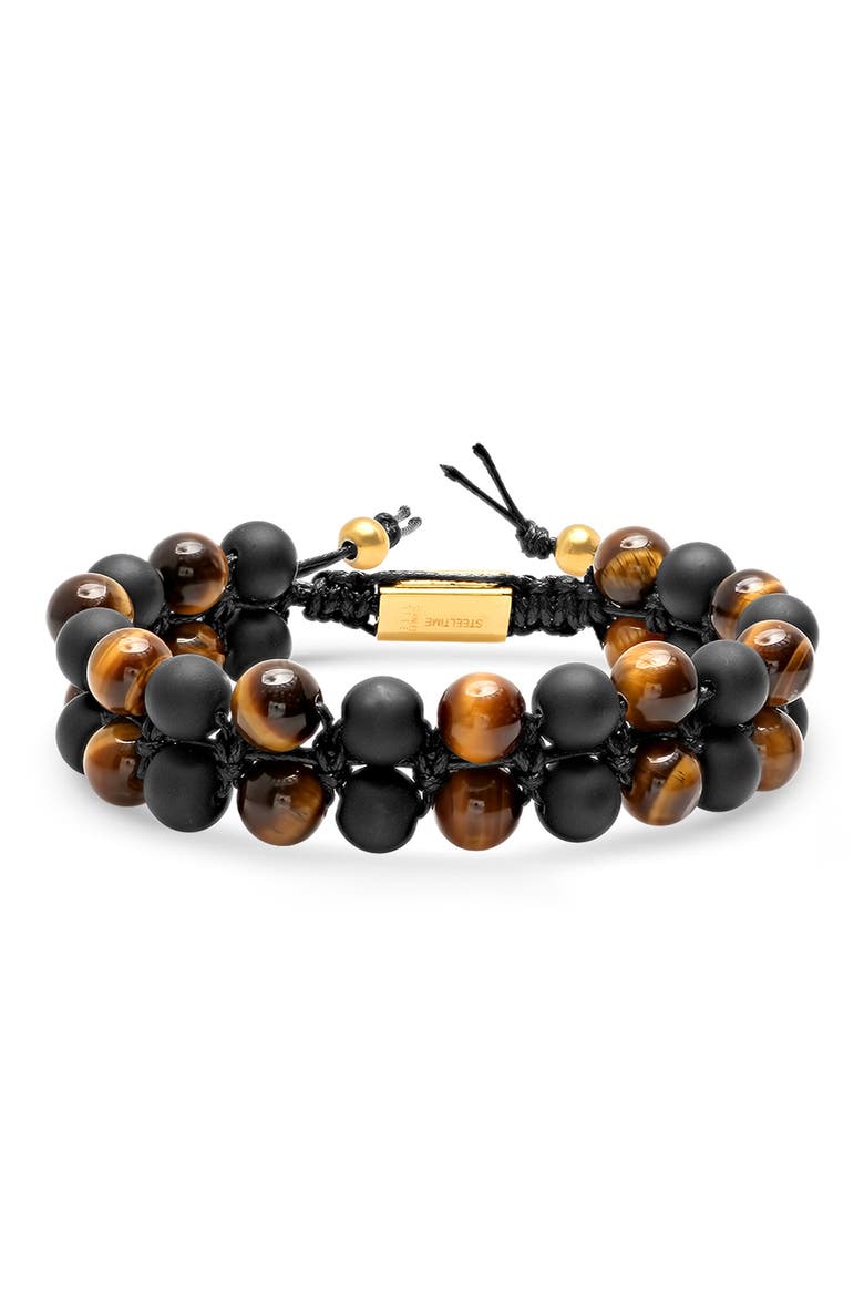 Men's Tiger's Eye & Black Lava Beaded Bracelet, Main, color, GOLD/BROWN/BLACK
