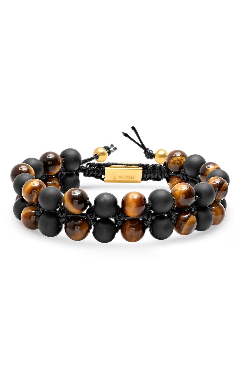 STEELTIME Men's Tiger's Eye & Black Lava Beaded Bracelet, Main, color, Gold/Brown/Black