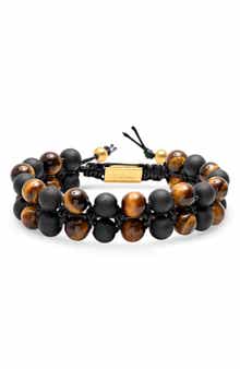 STEELTIME Men's Tiger's Eye & Black Lava Beaded Bracelet