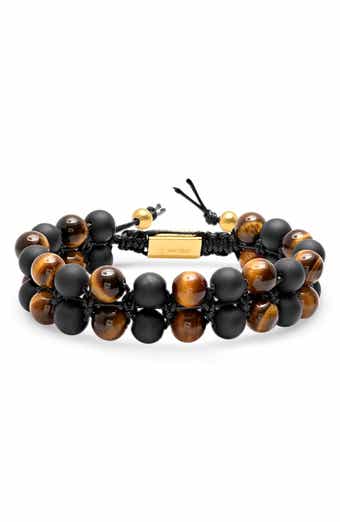 STEELTIME Men's Tiger's Eye & Black Lava Beaded Bracelet