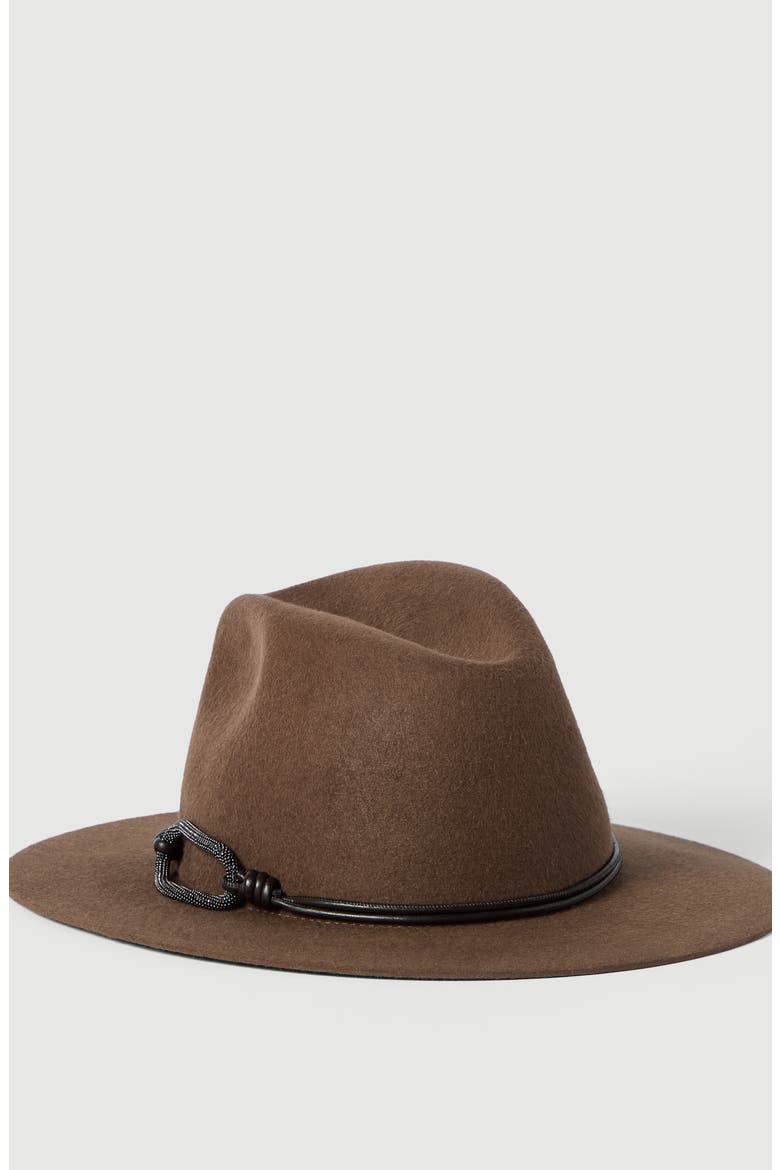 Felt fedora with leather and monili band, Alternate, color, Brown