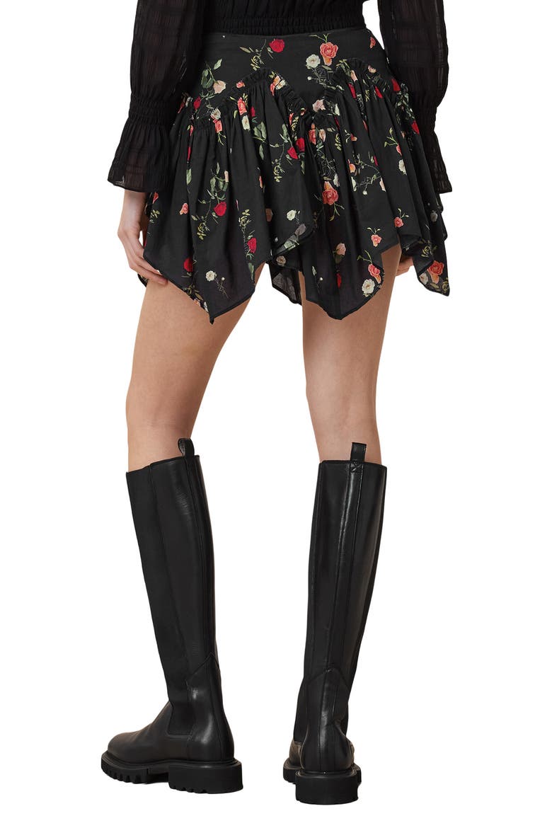 Delilah Floral Cotton Asymmetric Miniskirt, Alternate, color, BRIAR BLACK