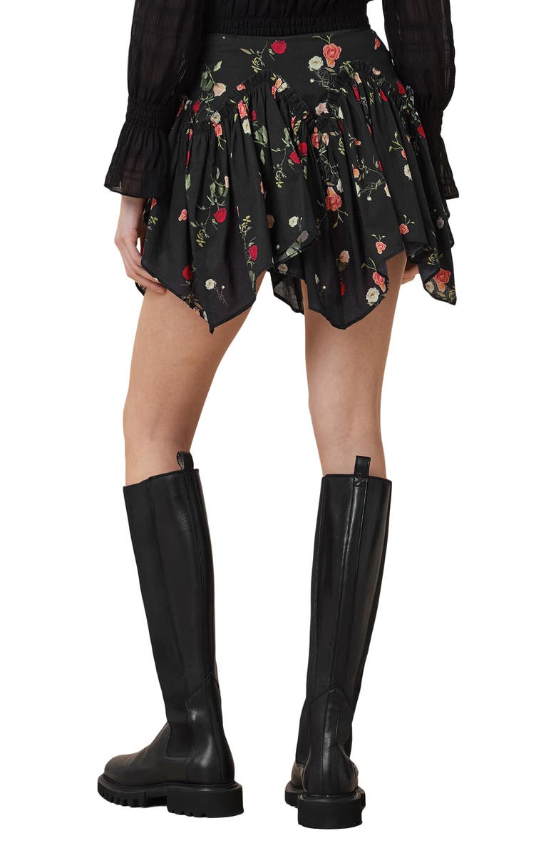 AllSaints Delilah Floral Cotton Asymmetric Miniskirt, Alternate, color, Briar Black