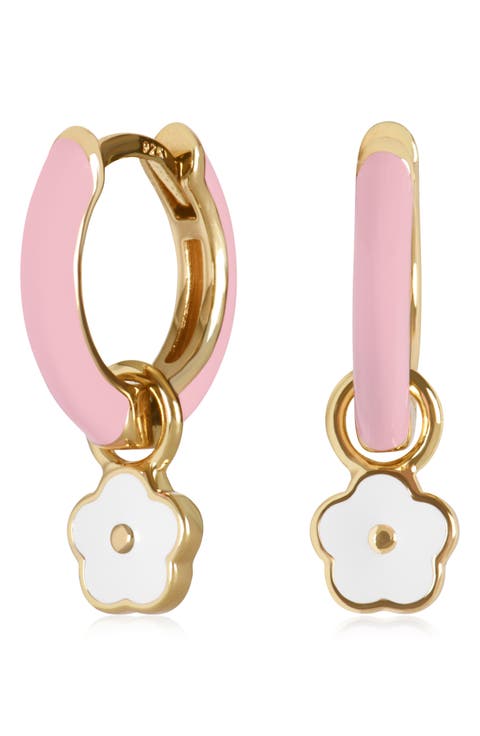 Flower Charm Enamel Huggie Hoop Earrings