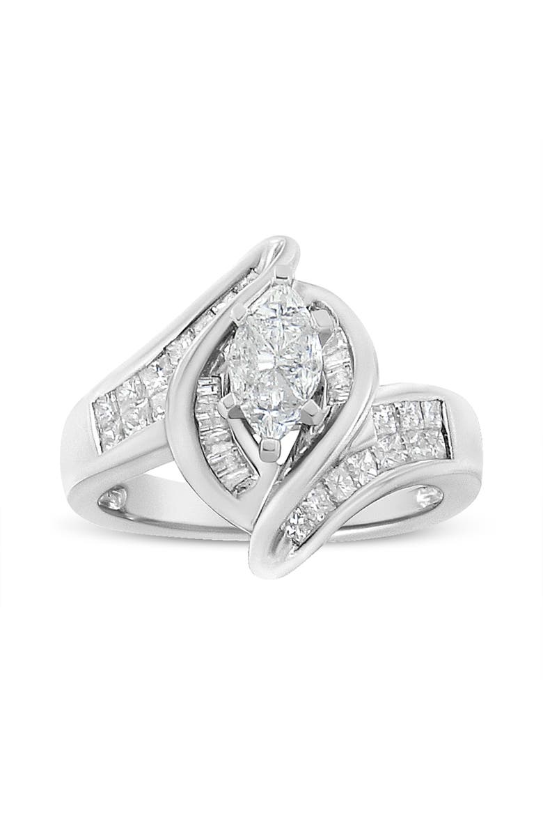 14K White Gold 1 1/4 Cttw Pie, Baguette and Princess cut Diamond Marquise Shape Engagement Cocktail Ring, Main, color, White Gold