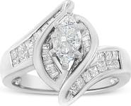 Haus of Brilliance 14K White Gold 1 1/4 Cttw Pie, Baguette and Princess cut Diamond Marquise Shape Engagement Cocktail Ring