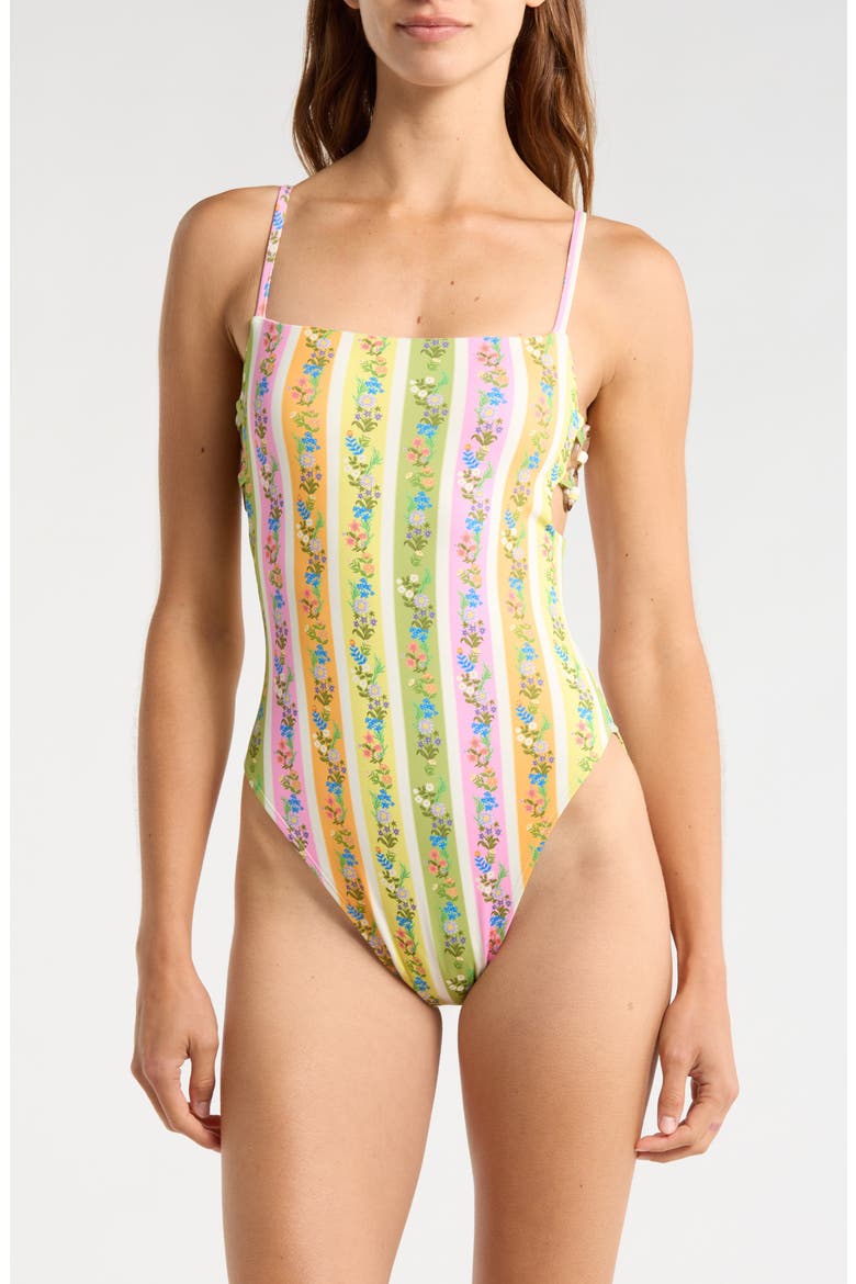 Dara Square Neck One-Piece Swimsuit, Main, color, FOLKSY FLORAL STRIPE MULTI