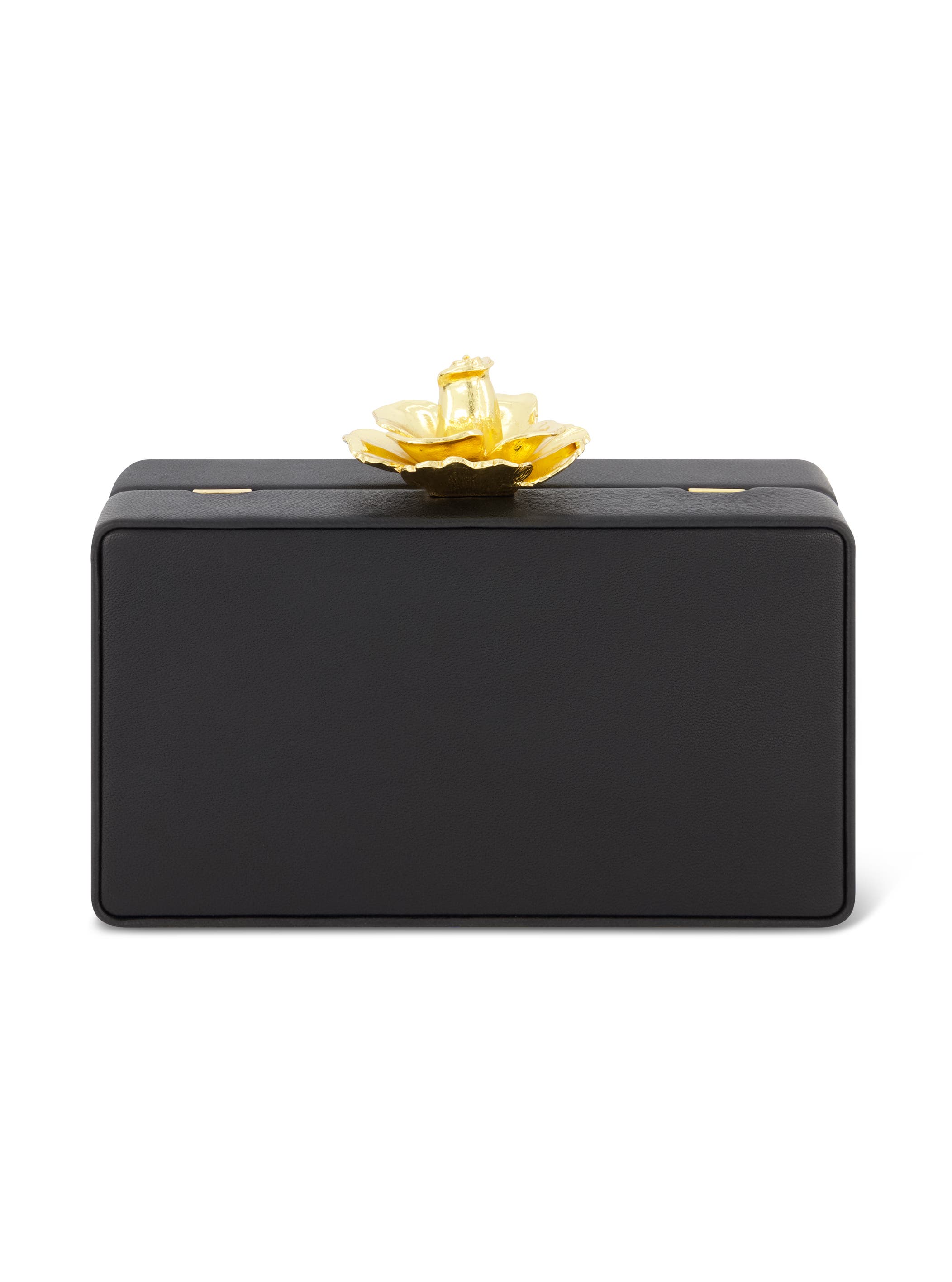 Mac Duggal Nappa Leather Gold Rose Detail Box Clutch Bag, Alternate, color, 