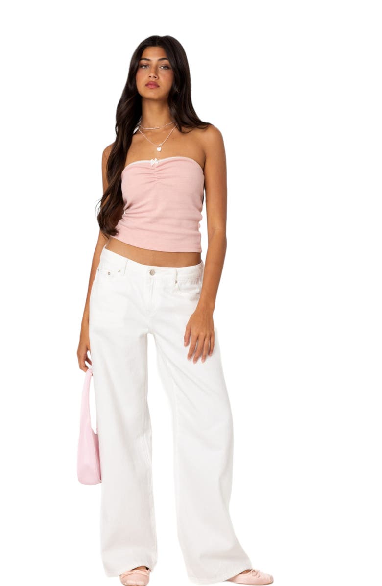 EDIKTED Kacey Waffle Knit Tube Top, Alternate, color, Pink