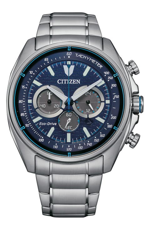 Eco Drive Chronograph Stainless Steel Bracelet Watch, 44mm