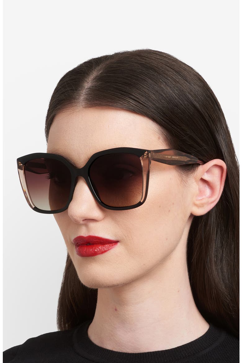 Her 57mm Gradient Square Geometric Sunglasses, Alternate, color, BLACK NUDE/ BROWN SF