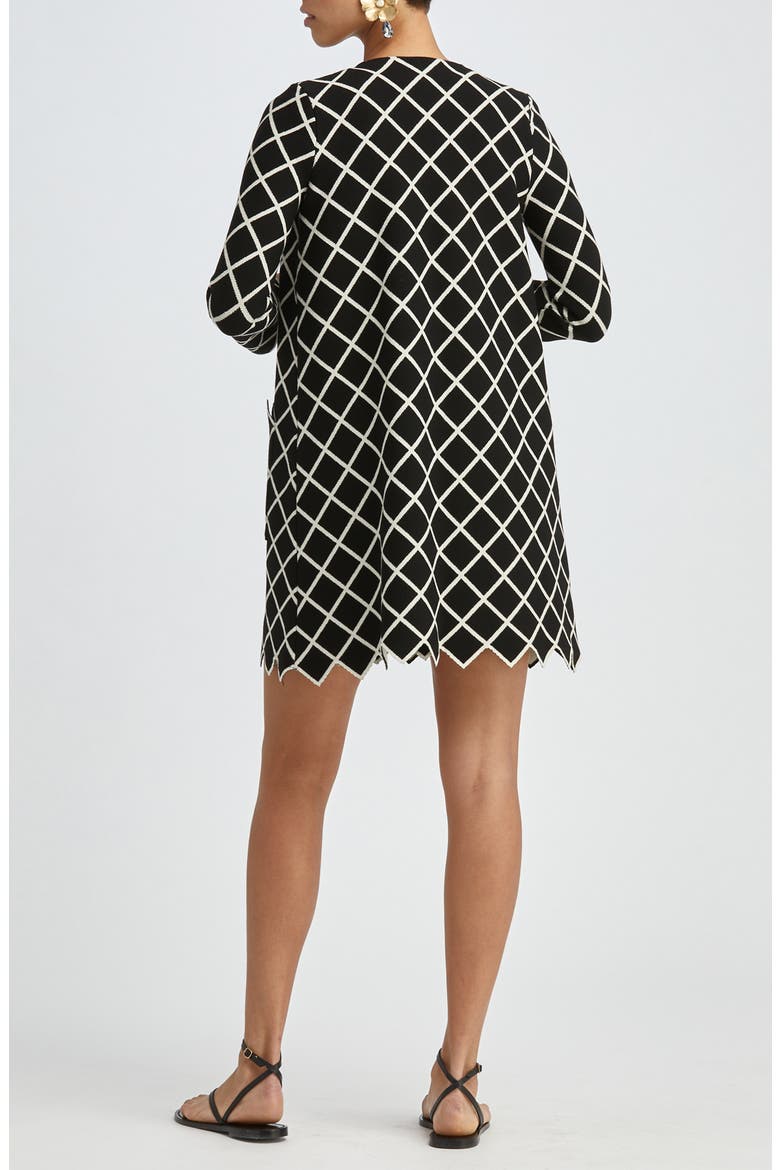 Windowpane Knit Coat, Alternate, color, BLACK WHITE