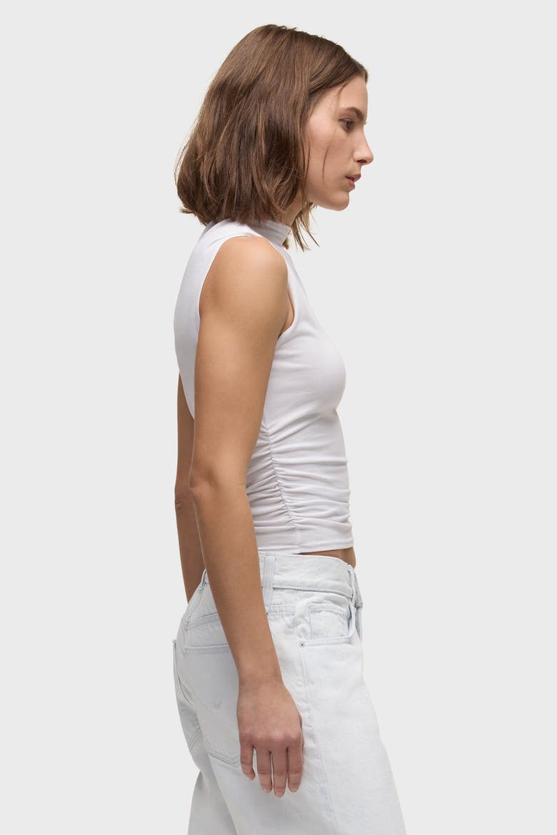 tank w/ side seam ruching, Alternate, color, white