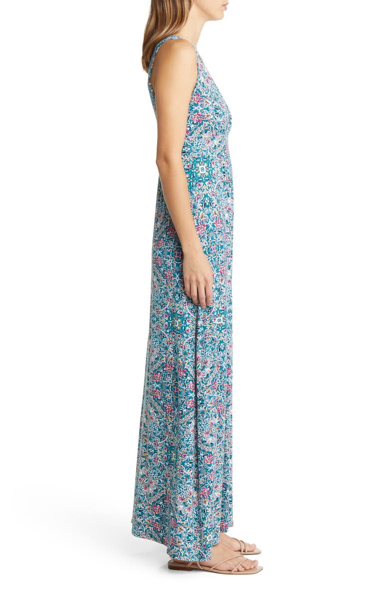 Loveappella Floral Paisley Print Sleeveless Jersey Maxi Dress, Alternate, color, Teal