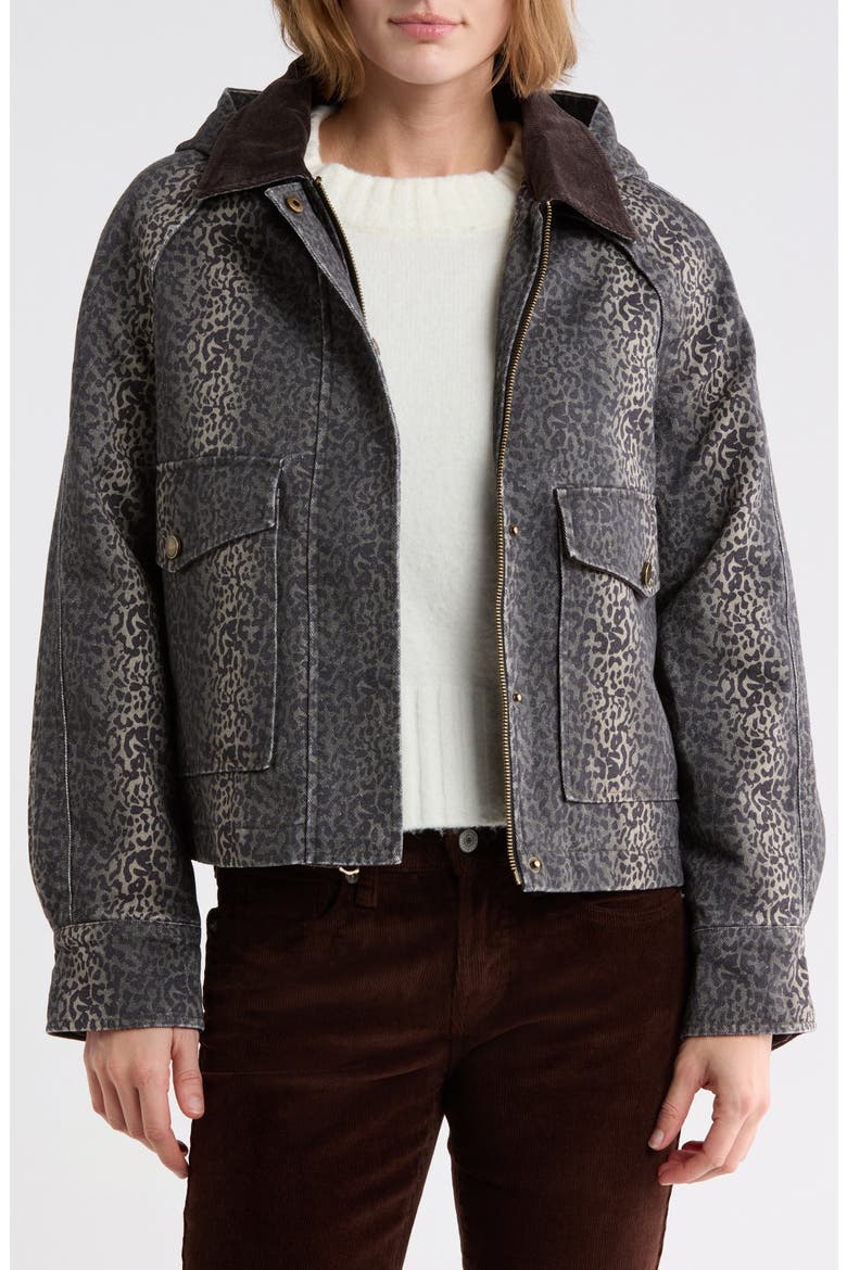 Hooded Cropped Barn Jacket, Alternate, color, ARMY LEOPARD