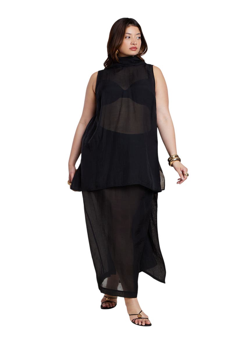 Sheer Printed Organza Skirt, Alternate, color, BLACK ONYX