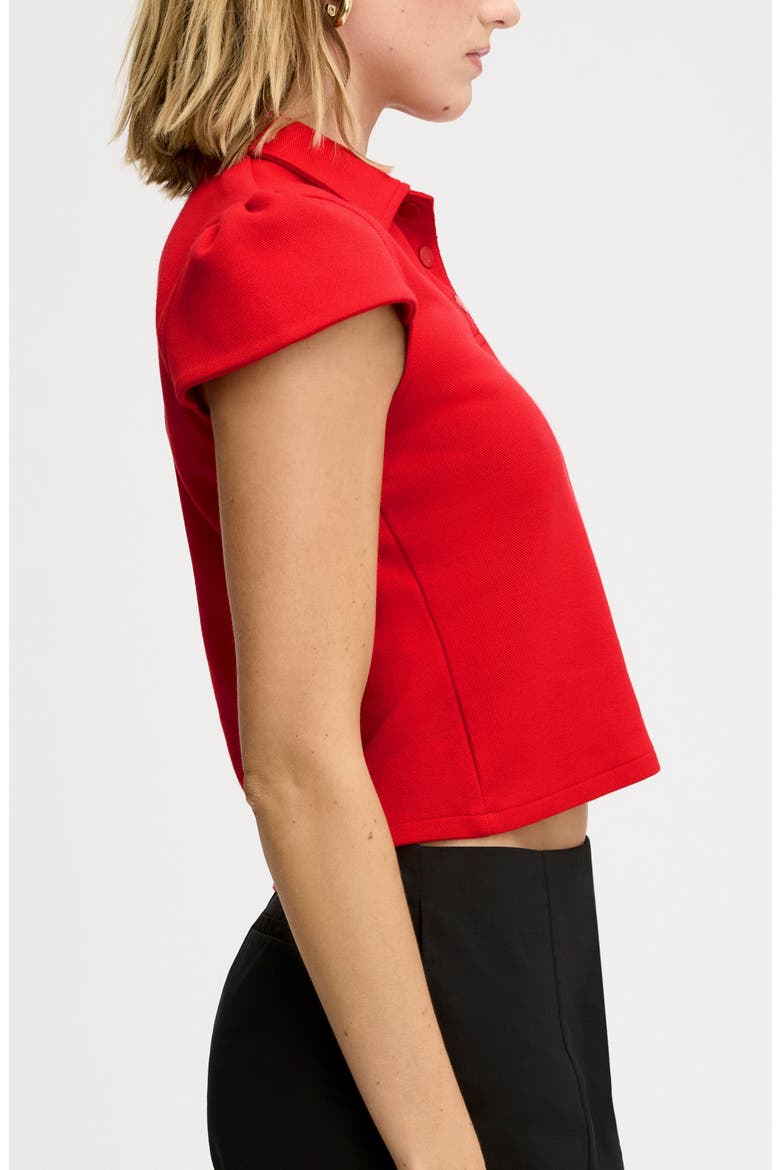 Puff Sleeve Crop Polo Top, Alternate, color, FLAME