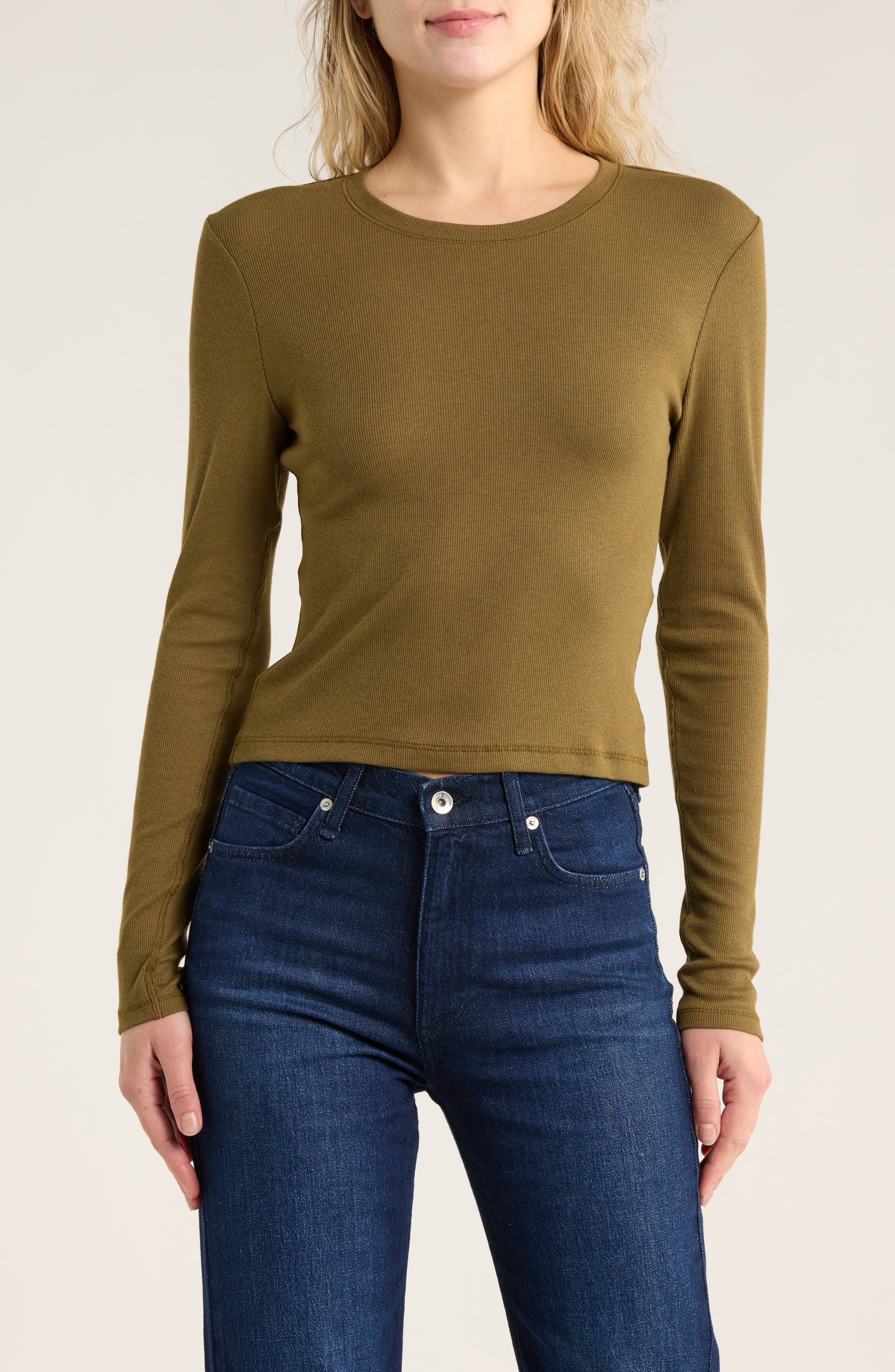 rag & bone Essie Long Sleeve Ribbed Crop T-Shirt