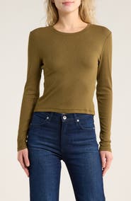 rag & bone Essie Long Sleeve Ribbed Crop T-Shirt
