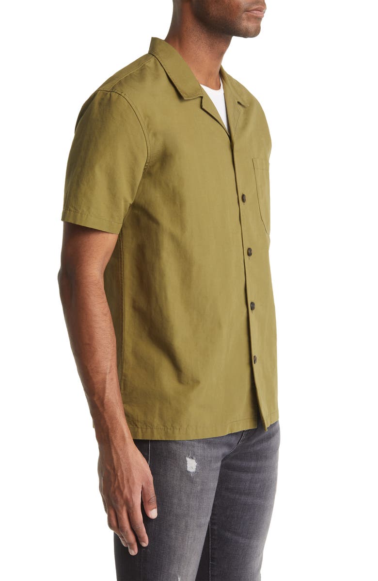 FRAME Solid Cotton & Linen Short Sleeve Button-Up Shirt, Alternate, color, 