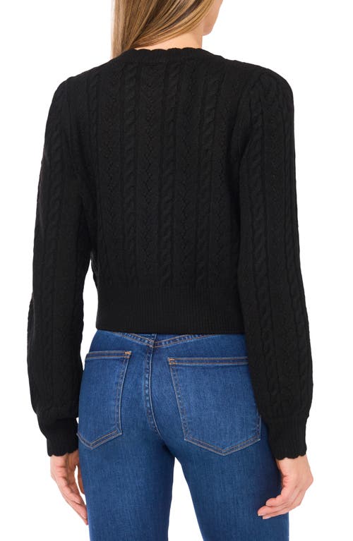 Cece Heart Button Pointell Cardigan In Black