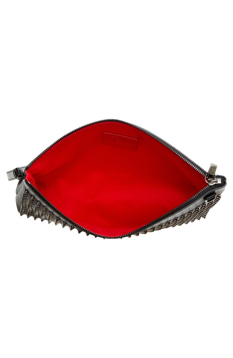 Christian Louboutin Funky Crosta Spikes Suede Wristlet Pouch, Alternate, color, Black/ Gun Metal